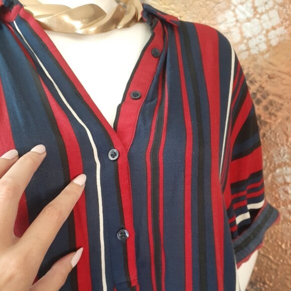 Zara Striped Navy and Red Midi Tunic Dress - Picture 8 of 16